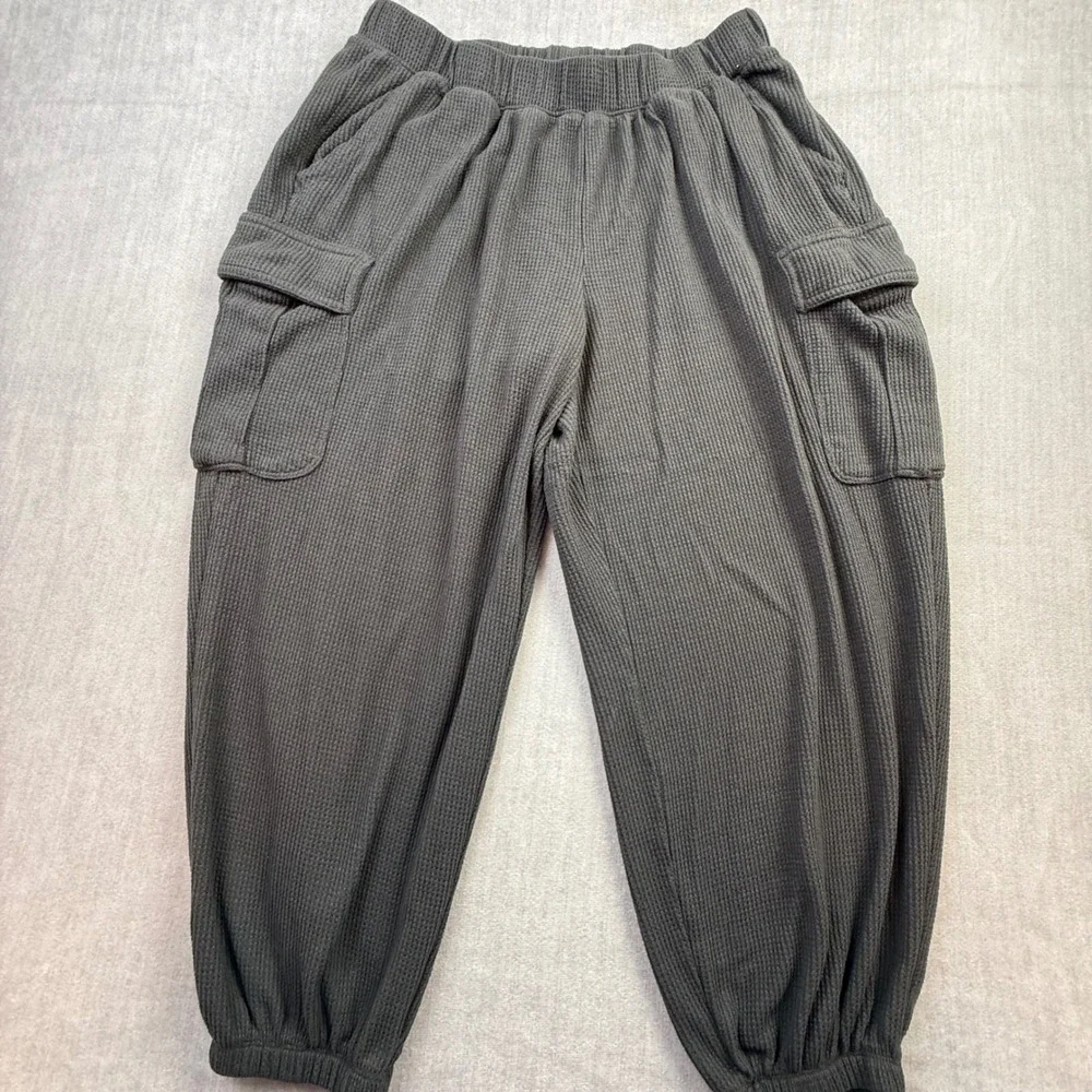 Aerie Women Charcoal Grey Waffle Knit Cargo Jogger Lounge Pants Size Large